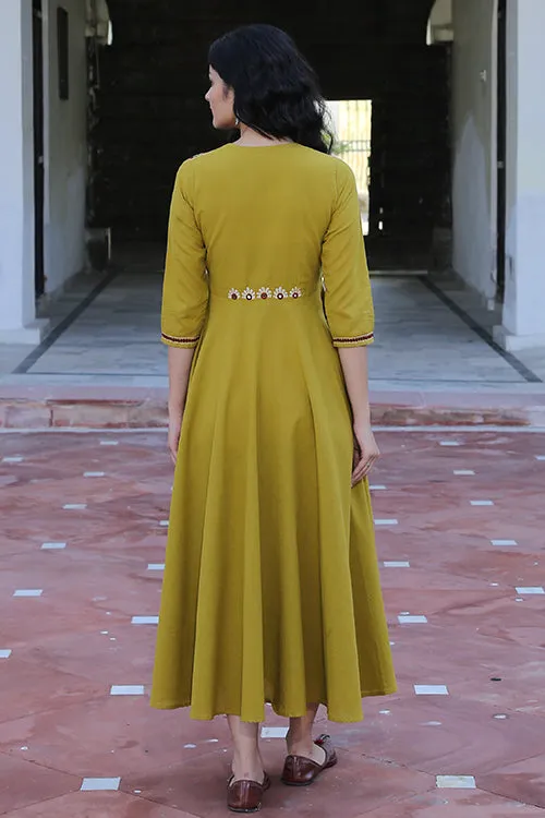 Okhai 'Apricity' Pure Cotton Hand Embroidered Mirror Work Dress
