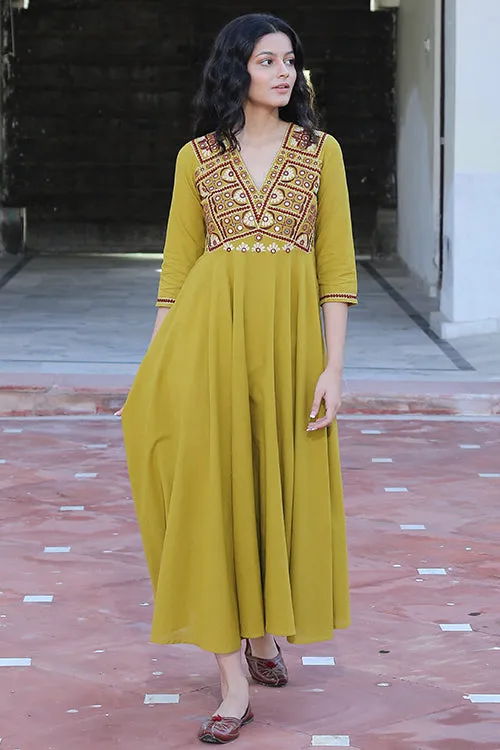 Okhai 'Apricity' Pure Cotton Hand Embroidered Mirror Work Dress
