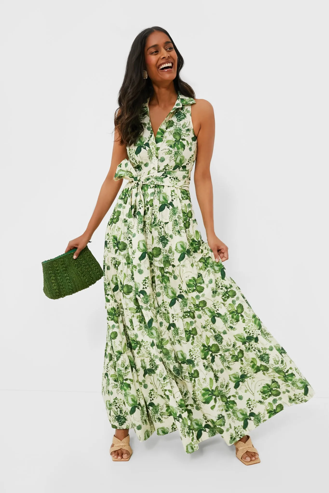 Olive Hanging Orchids Adriana Dress