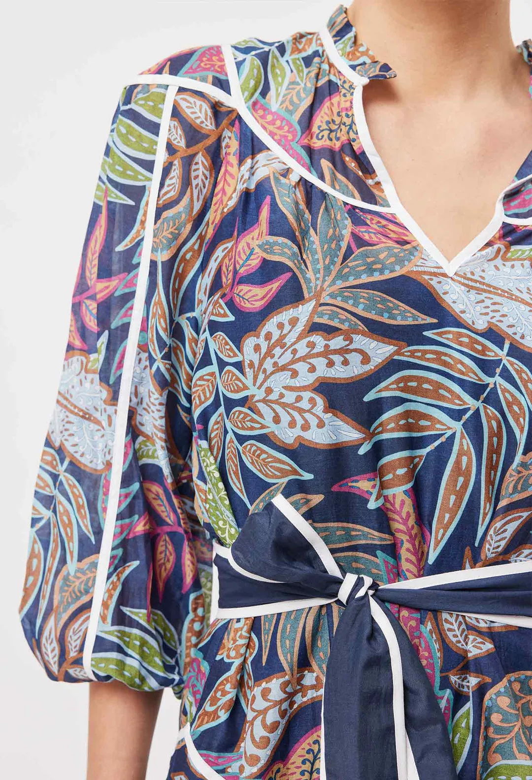 OnceWas FIESTA High Neck Dress in Fiesta Tropico print