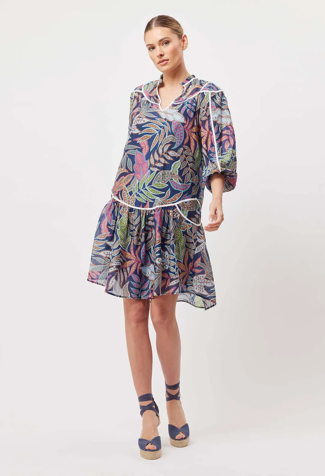 OnceWas FIESTA High Neck Dress in Fiesta Tropico print