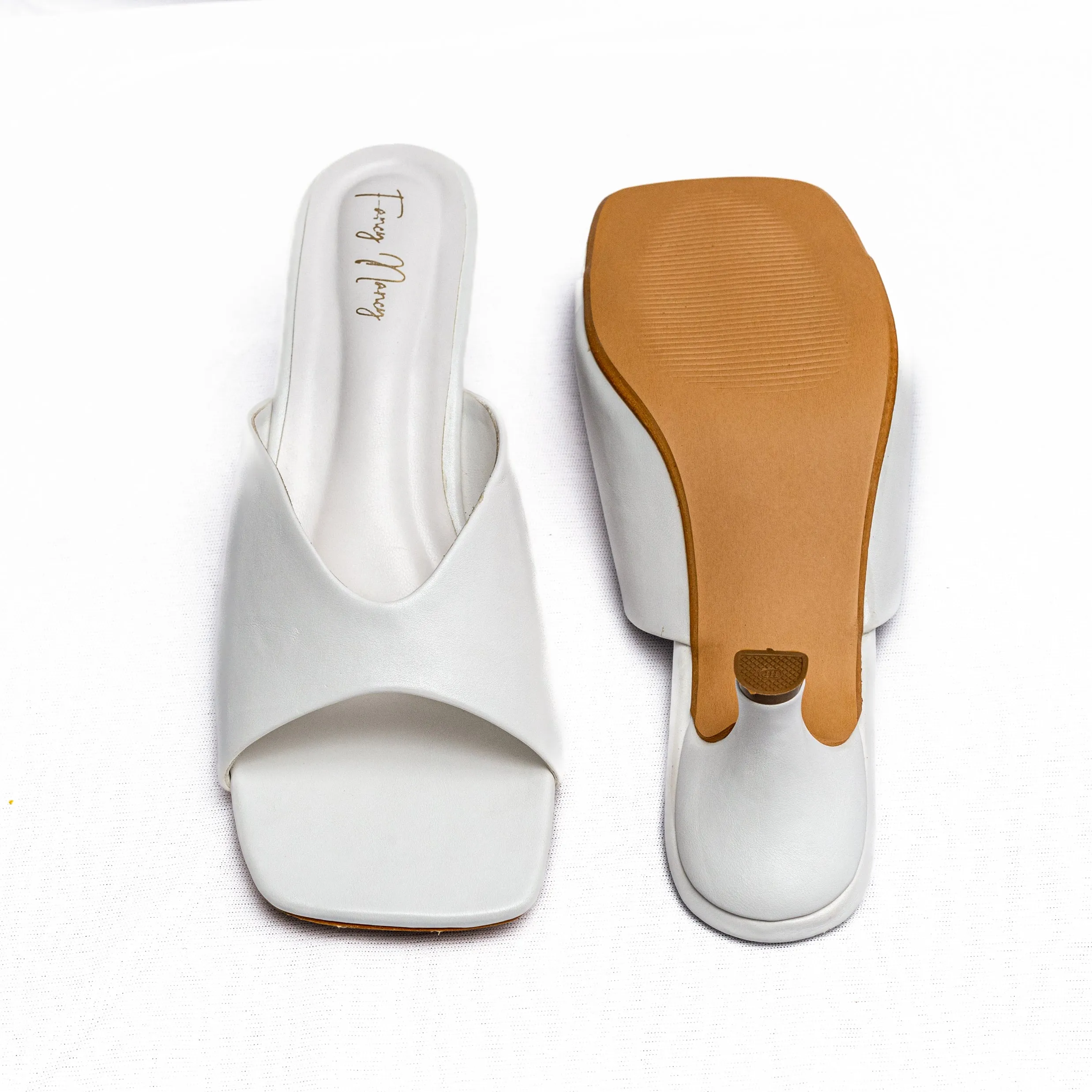 Open Toe Mules - White