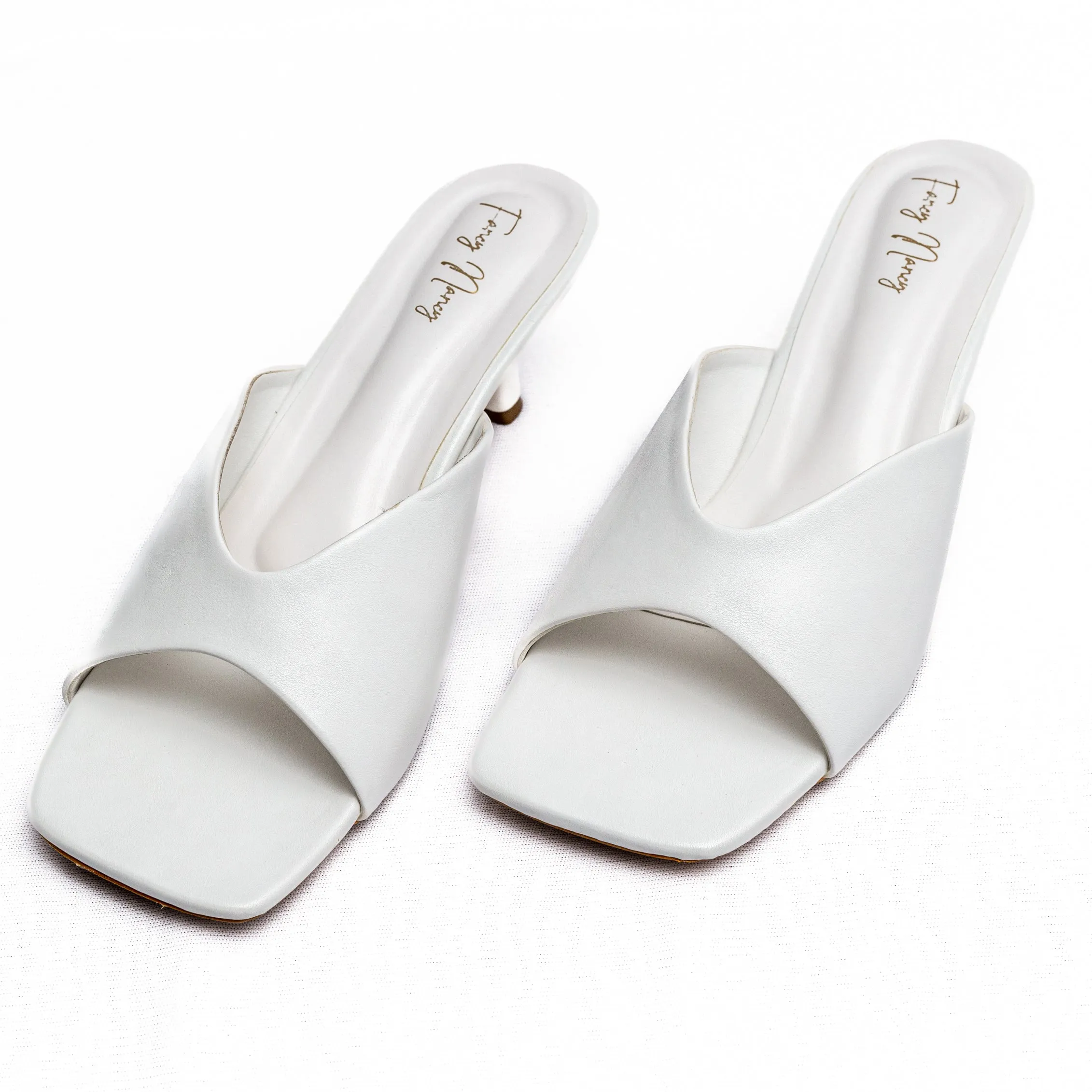 Open Toe Mules - White