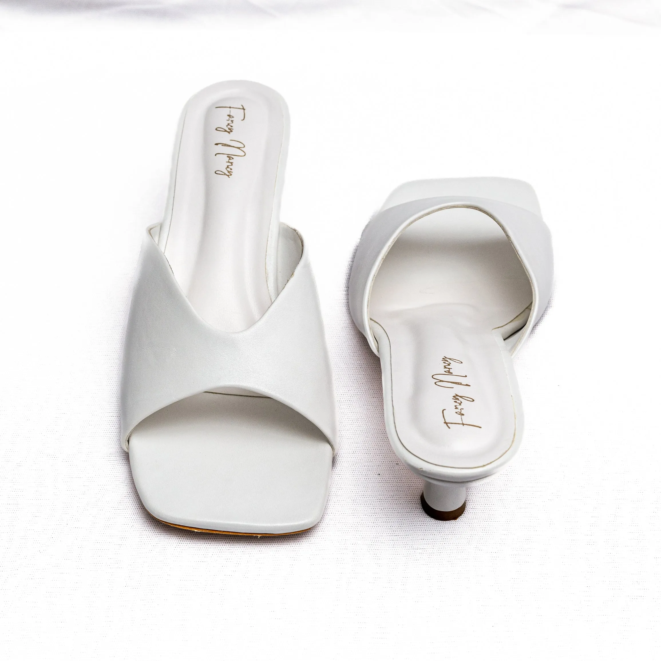 Open Toe Mules - White