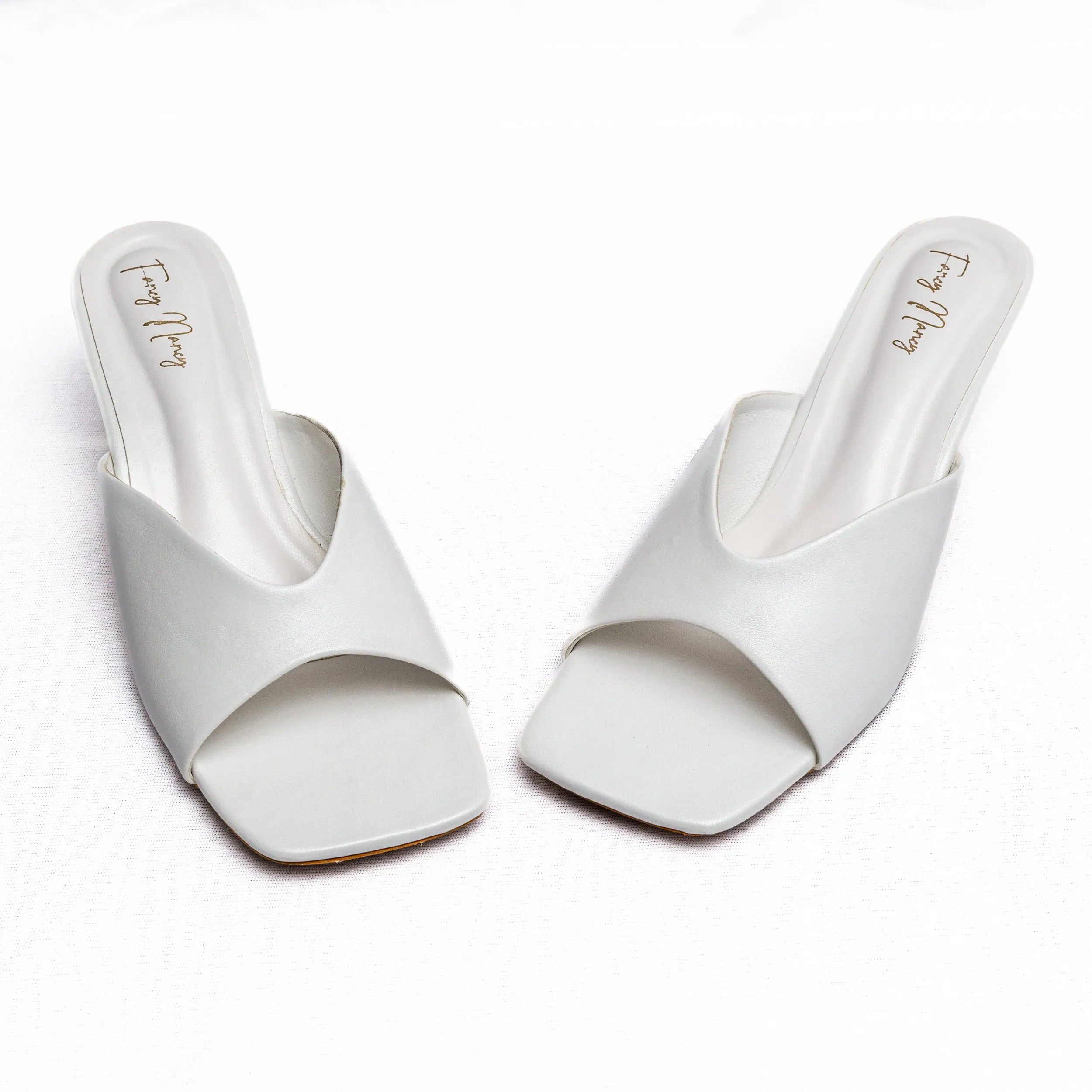 Open Toe Mules - White