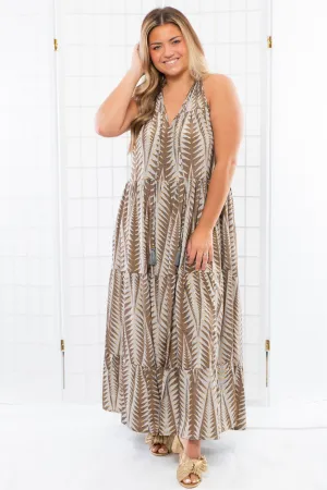 Ophelia Gold Patterned Grey Tiered Maxi Dress
