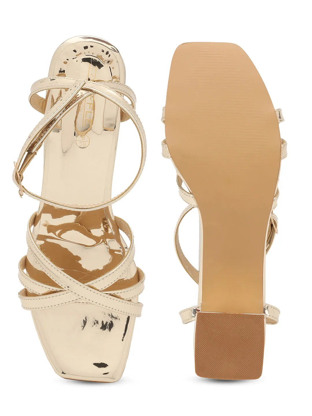 Pale Gold PU Stylish Buckle Block Sandals (TC-NK-001-PGLD)