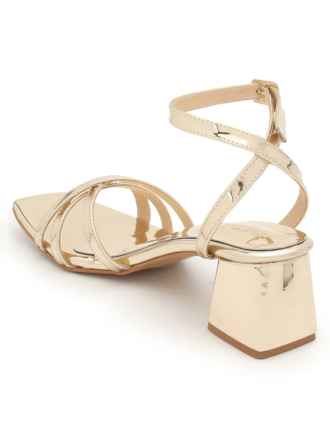 Pale Gold PU Stylish Buckle Block Sandals (TC-NK-001-PGLD)