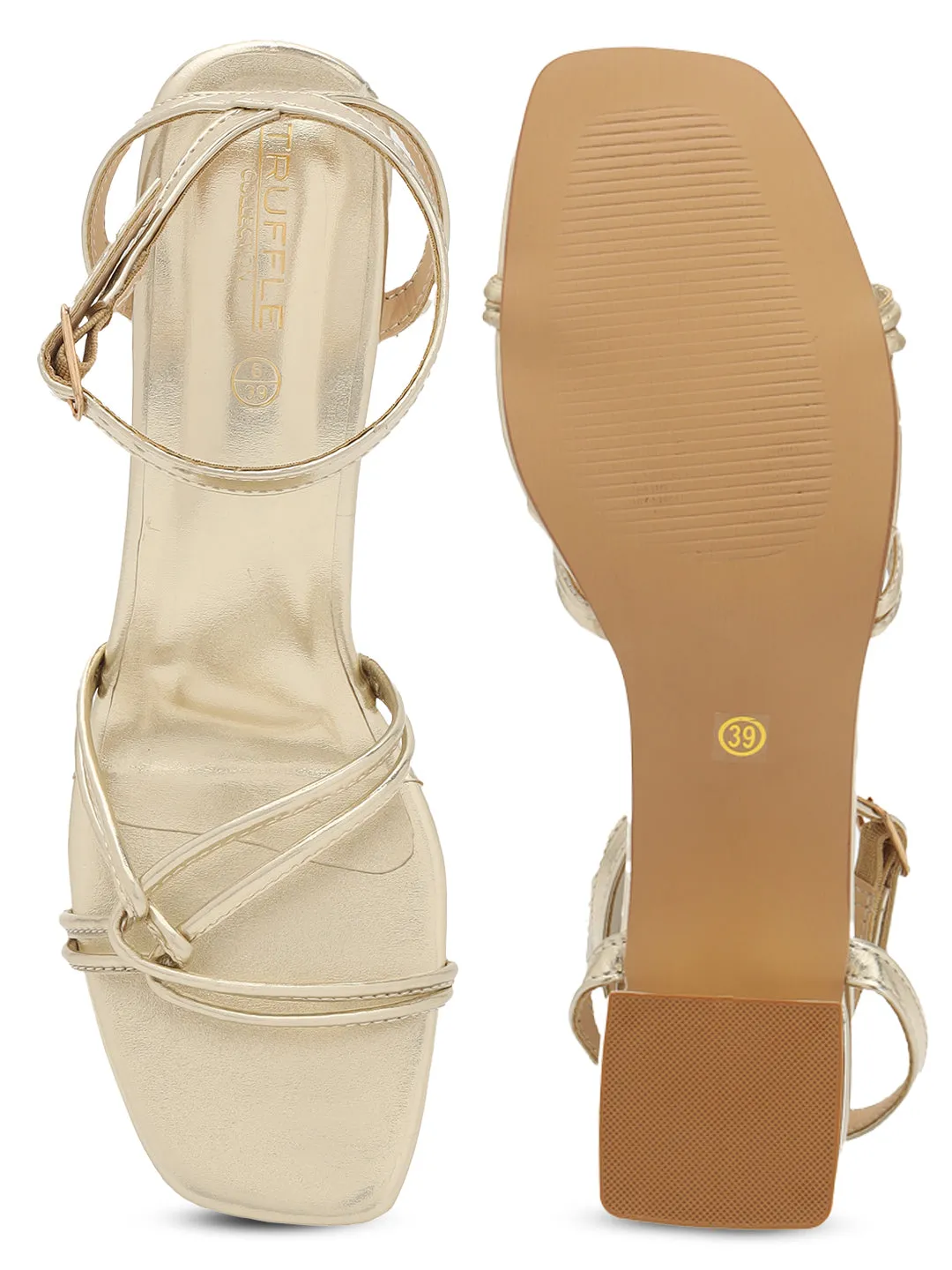 Pale Gold PU Stylish Buckle Block Sandals (TC-NK-002-PGLD)