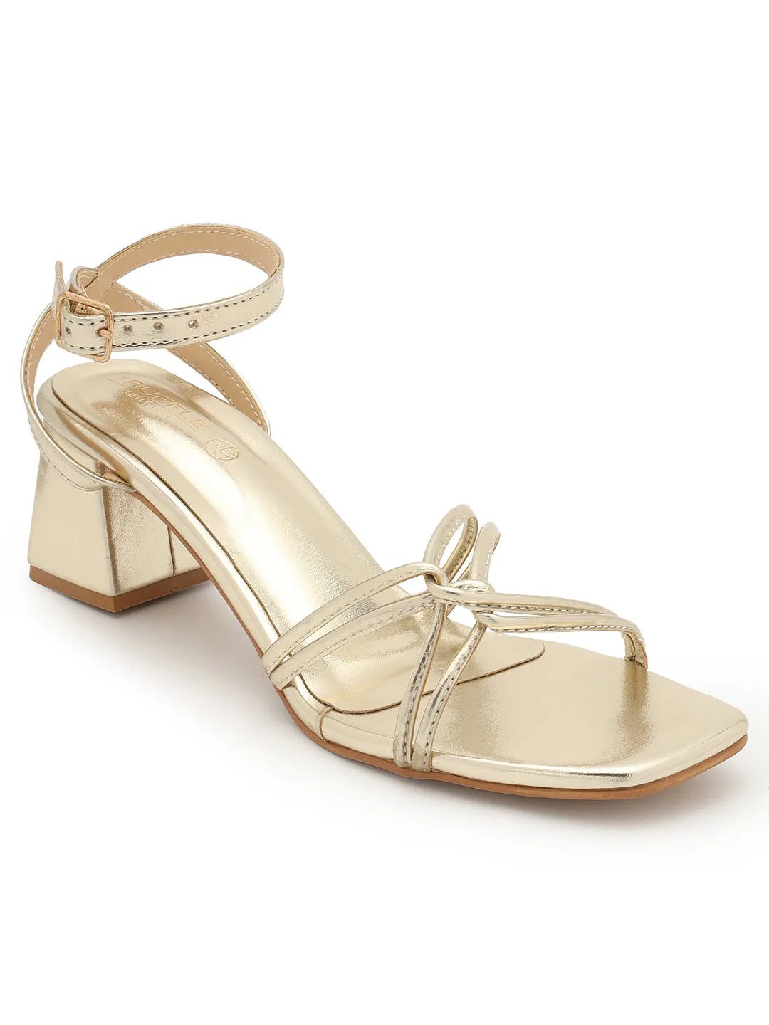 Pale Gold PU Stylish Buckle Block Sandals (TC-NK-002-PGLD)