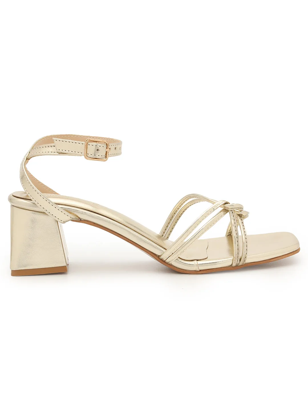 Pale Gold PU Stylish Buckle Block Sandals (TC-NK-002-PGLD)