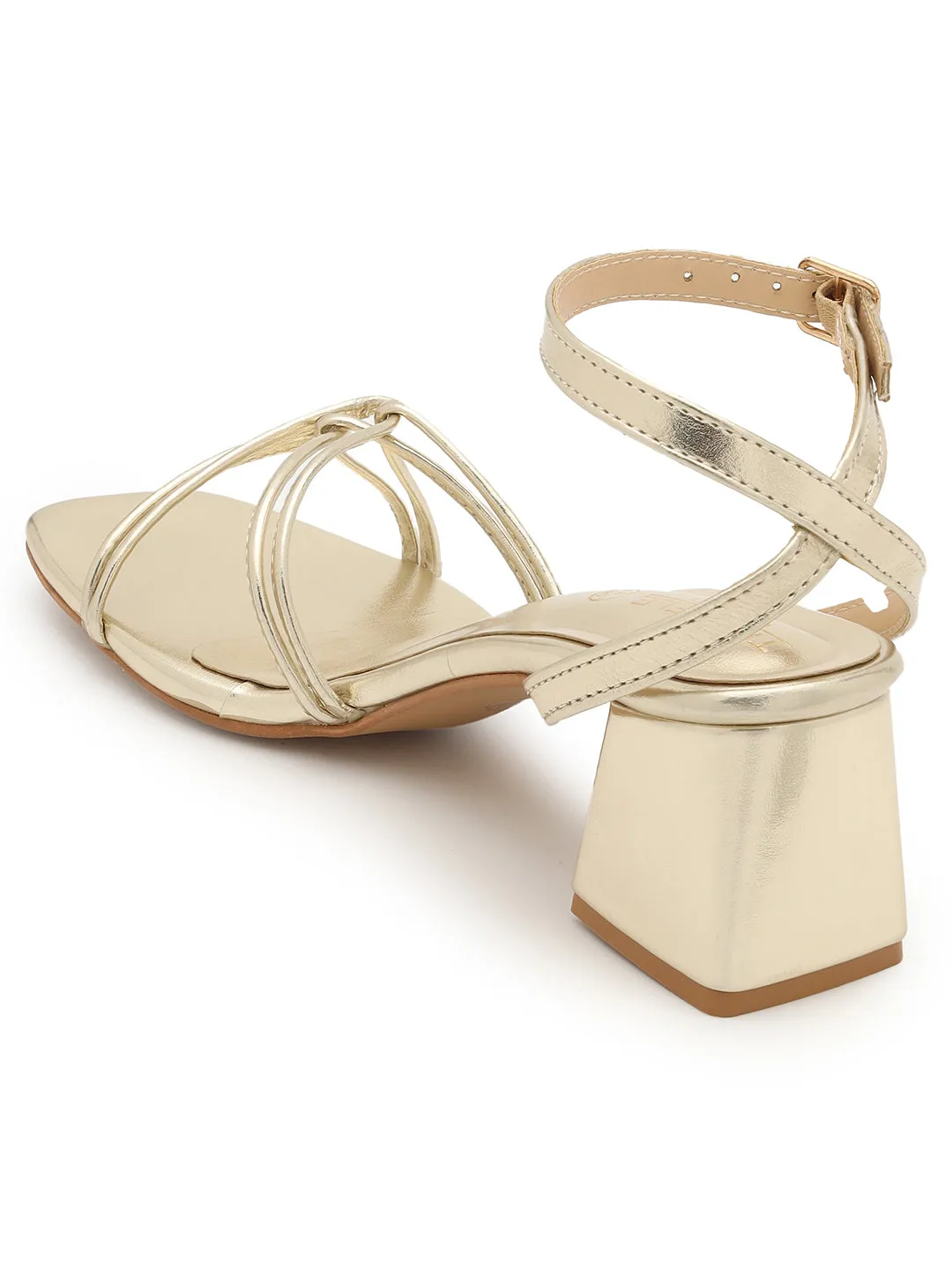Pale Gold PU Stylish Buckle Block Sandals (TC-NK-002-PGLD)