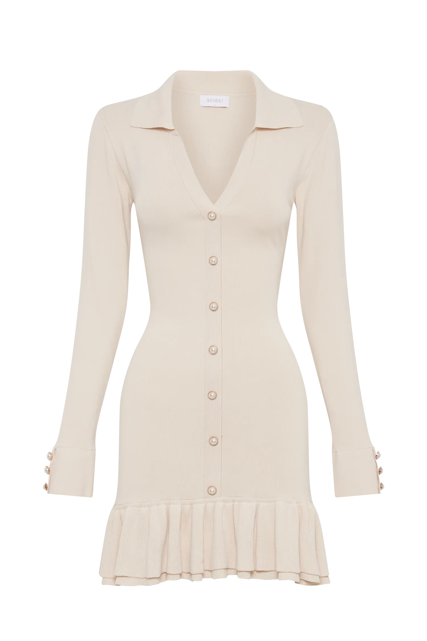 Pareesa Contrast Frill Mini Dress - Cream