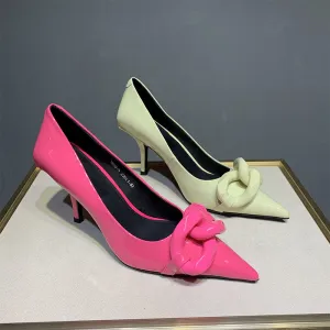 Patent Leather Candy Color Pointed Chain Temperament All-match High Heels | Brodtica.com