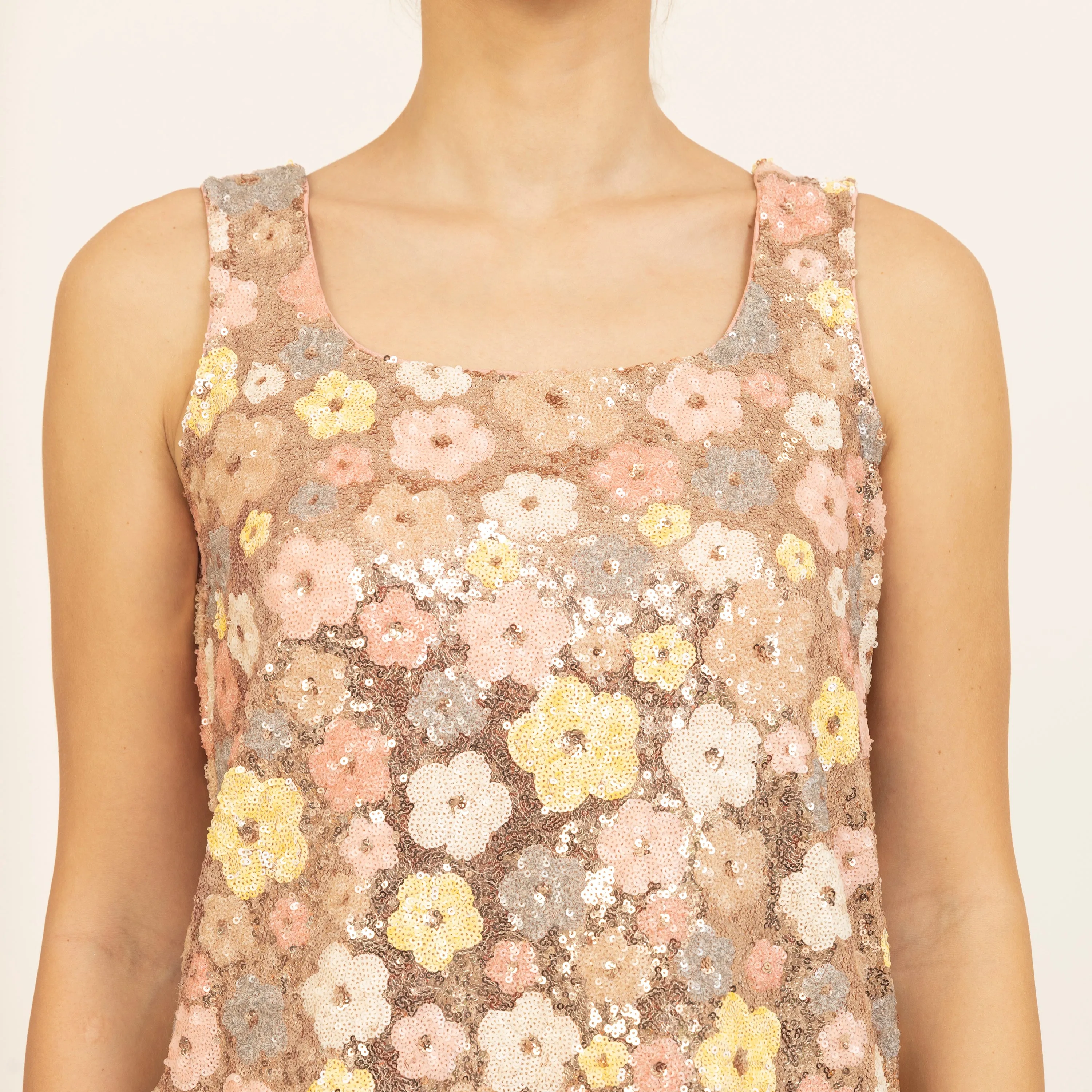 Peach A-Line Sequin Embroidered Dress