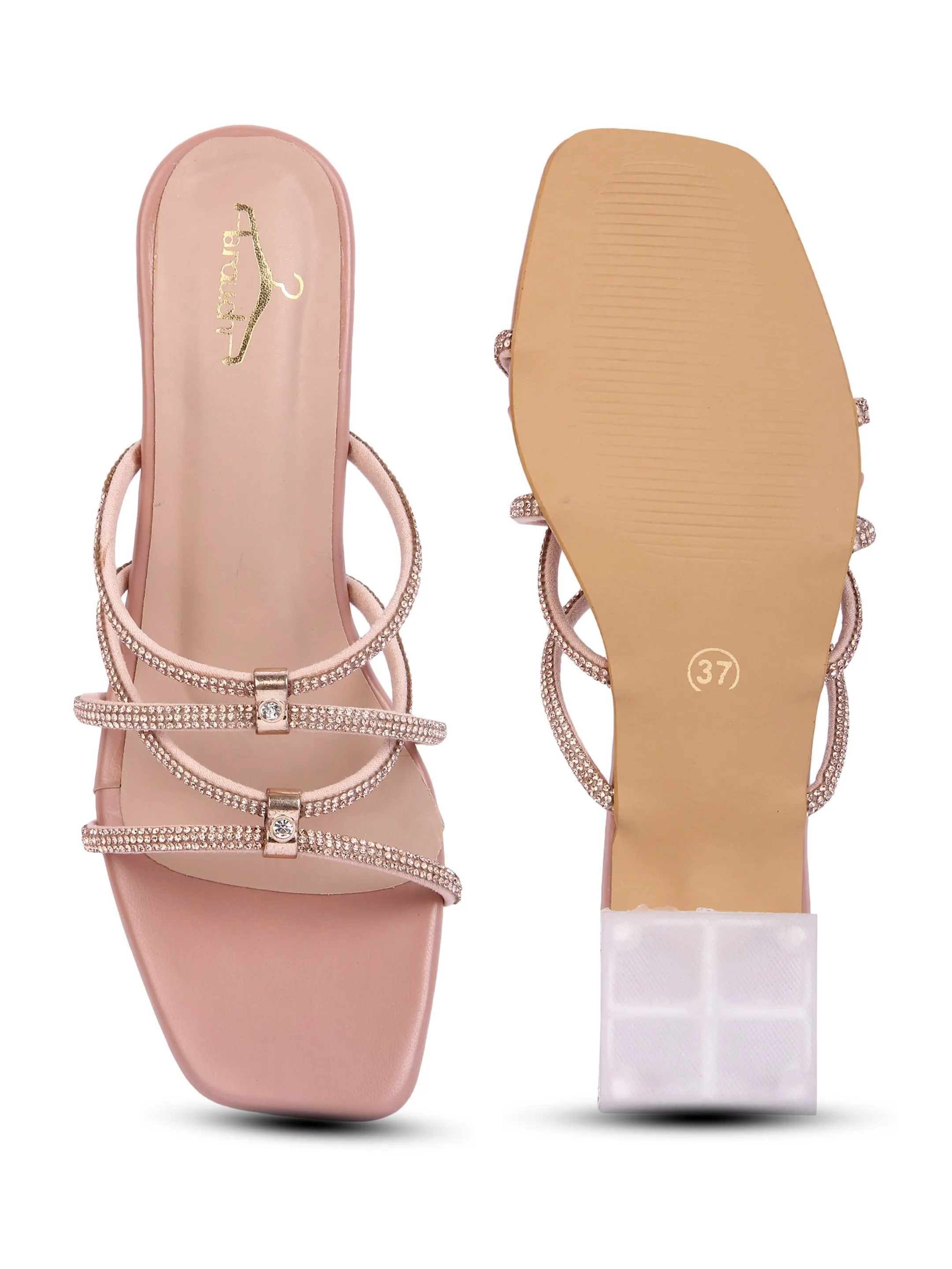 Peach Multistrap Rhinestone Prism Heel