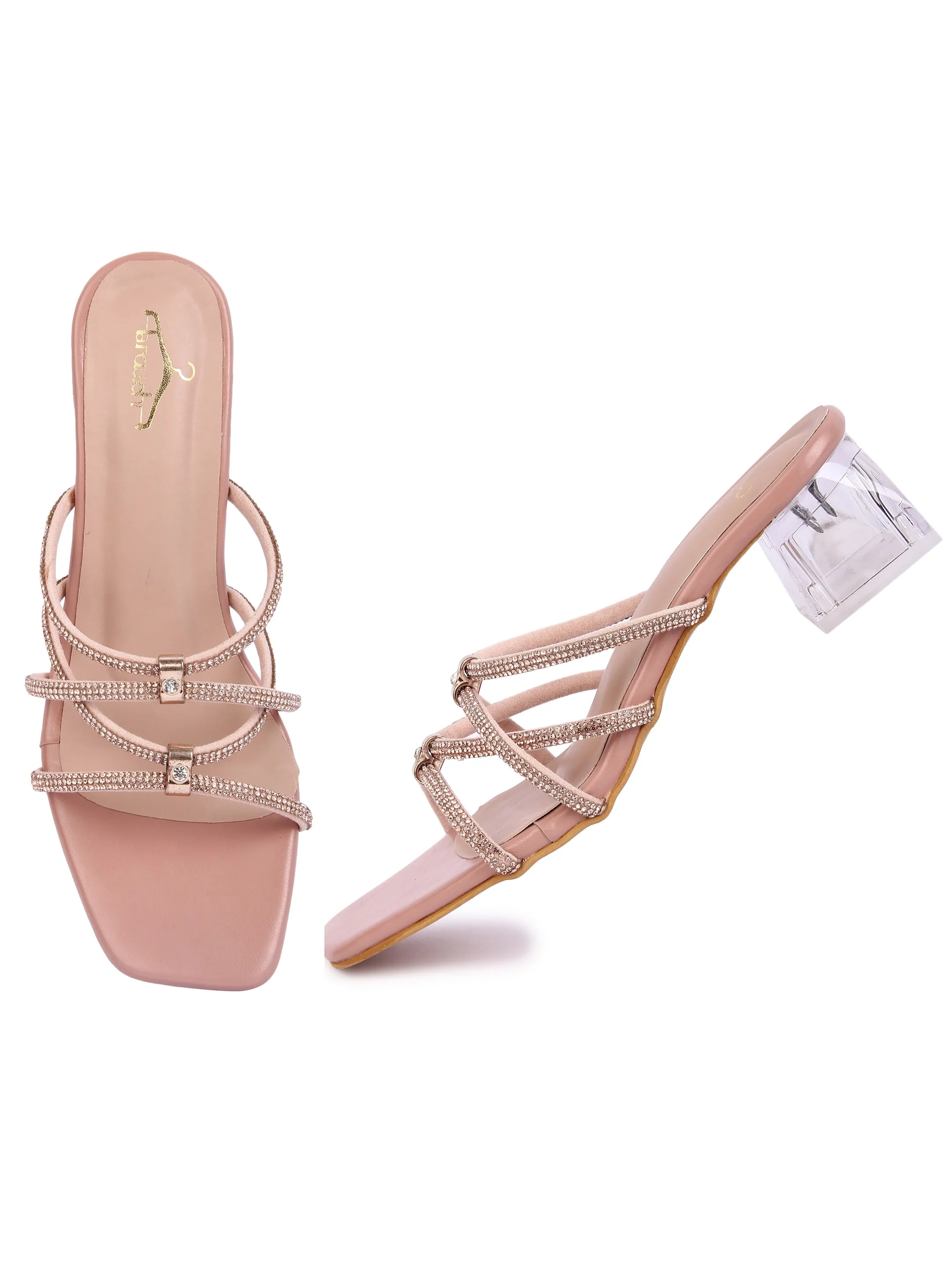 Peach Multistrap Rhinestone Prism Heel