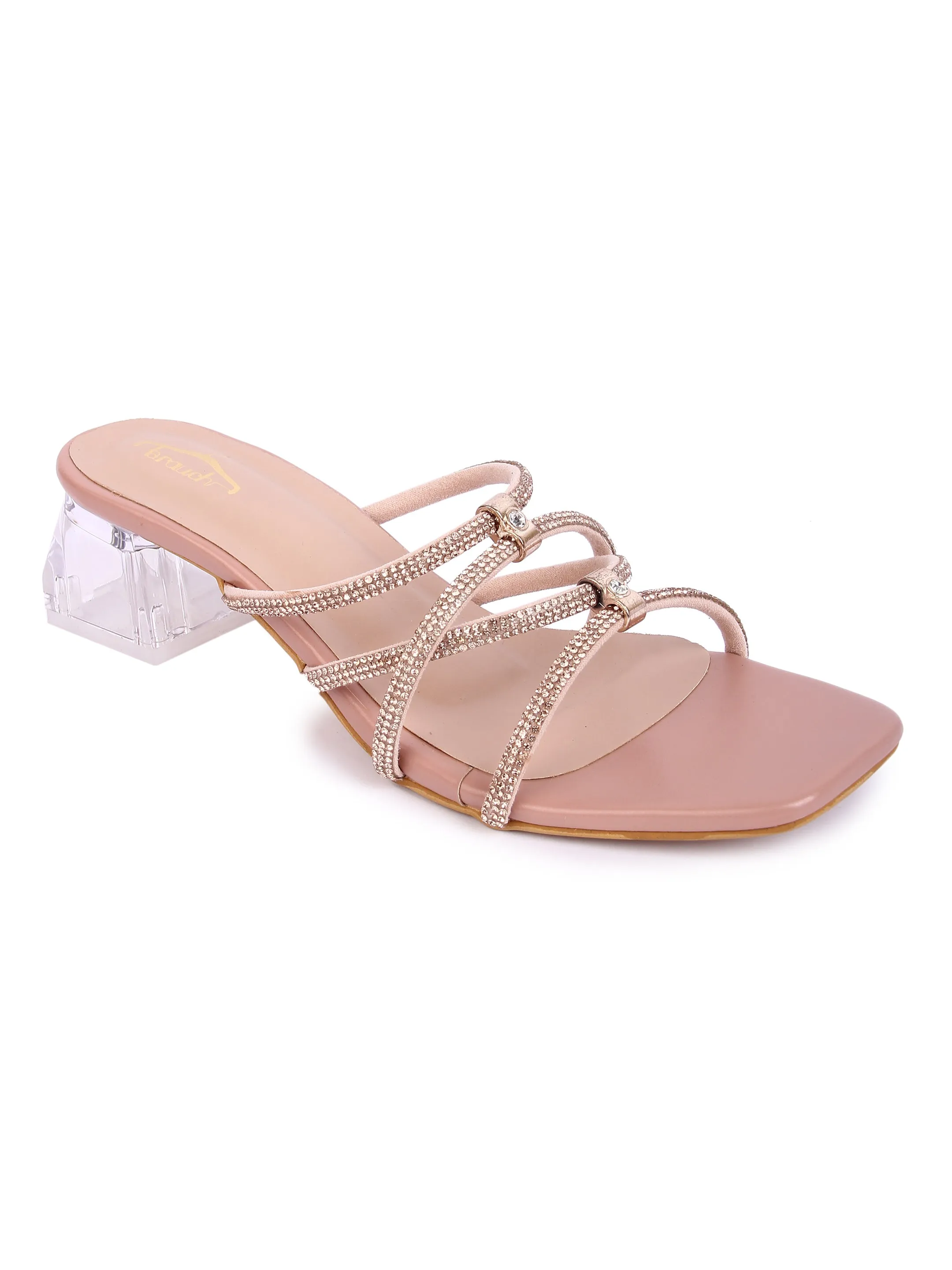 Peach Multistrap Rhinestone Prism Heel