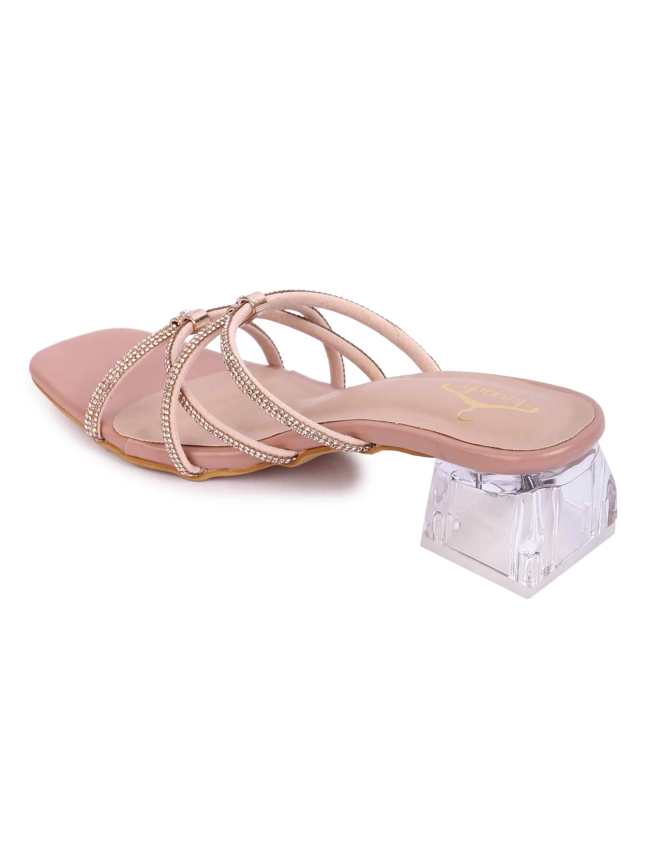 Peach Multistrap Rhinestone Prism Heel