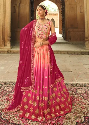 Peach to Pink Multi Color Sequins Festive Lehenga Choli