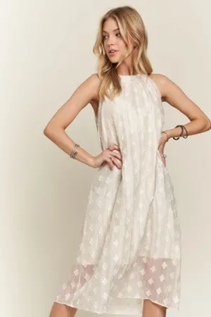 Pearl Detail Grecian Neck Midi Dress
