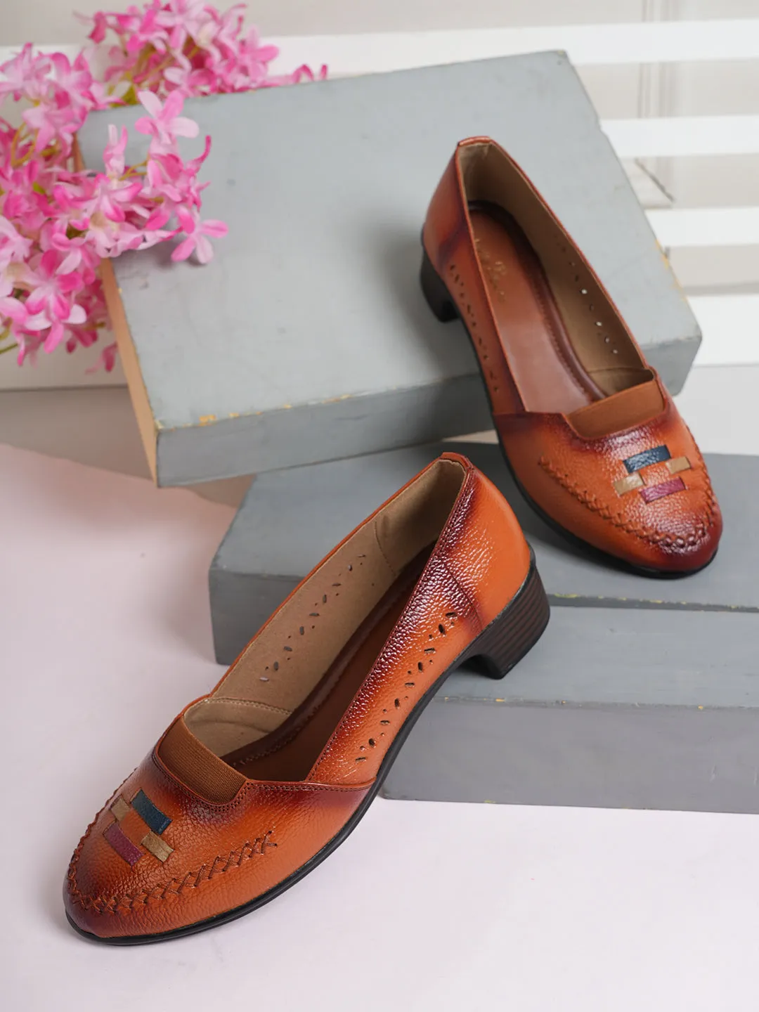 Pelle Albero Block Heel Tan Multi Ballerina