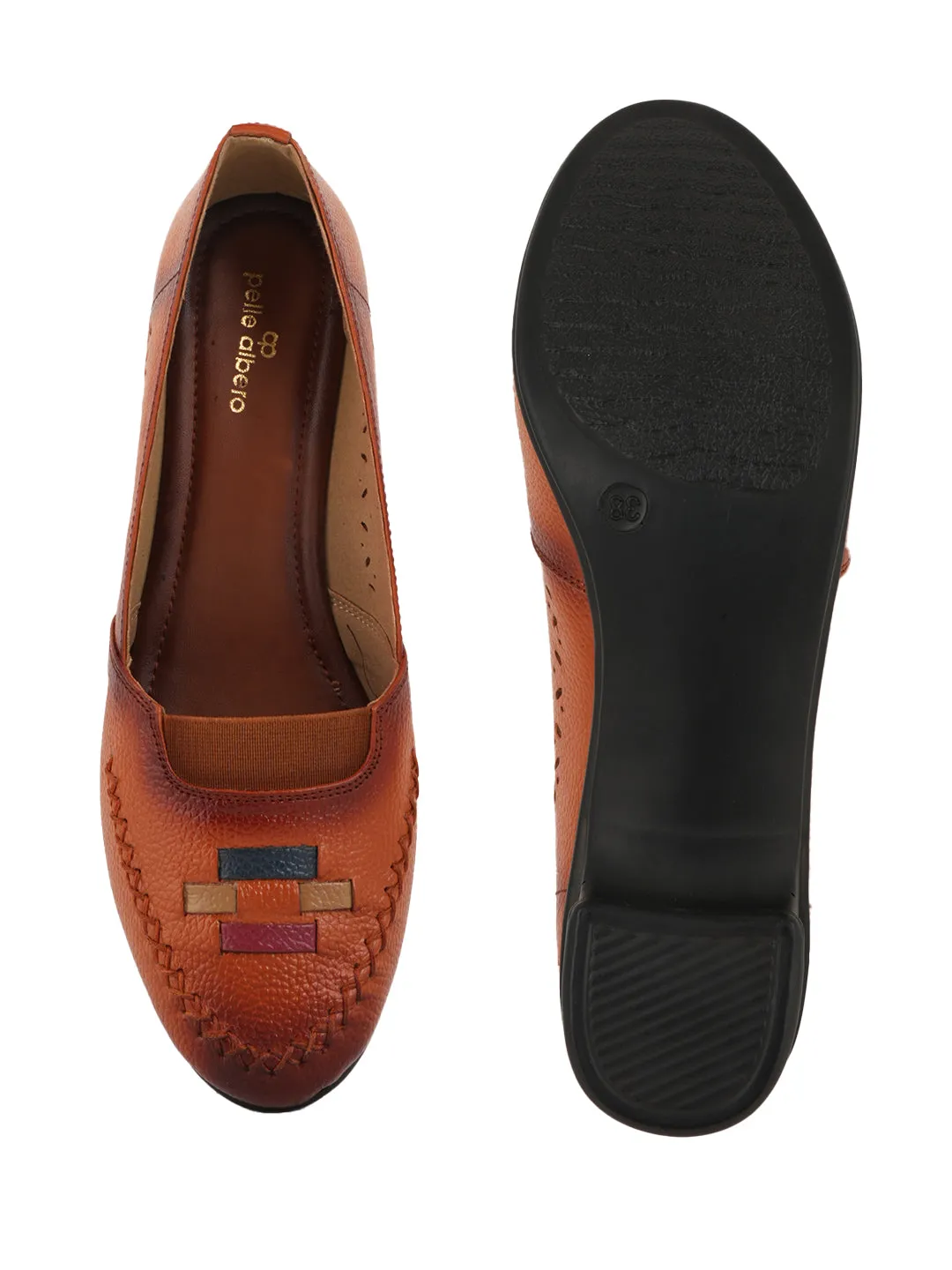 Pelle Albero Block Heel Tan Multi Ballerina