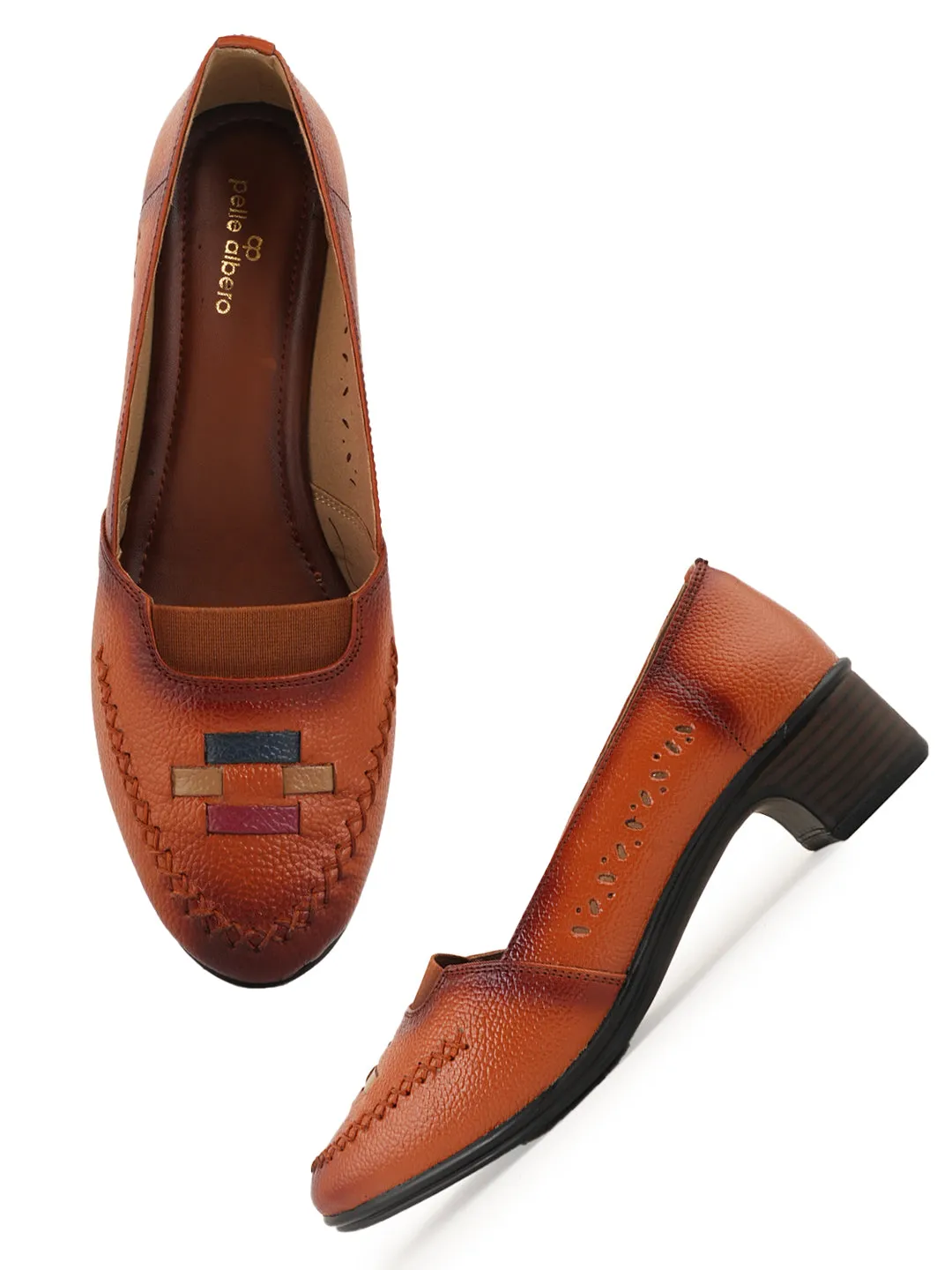 Pelle Albero Block Heel Tan Multi Ballerina