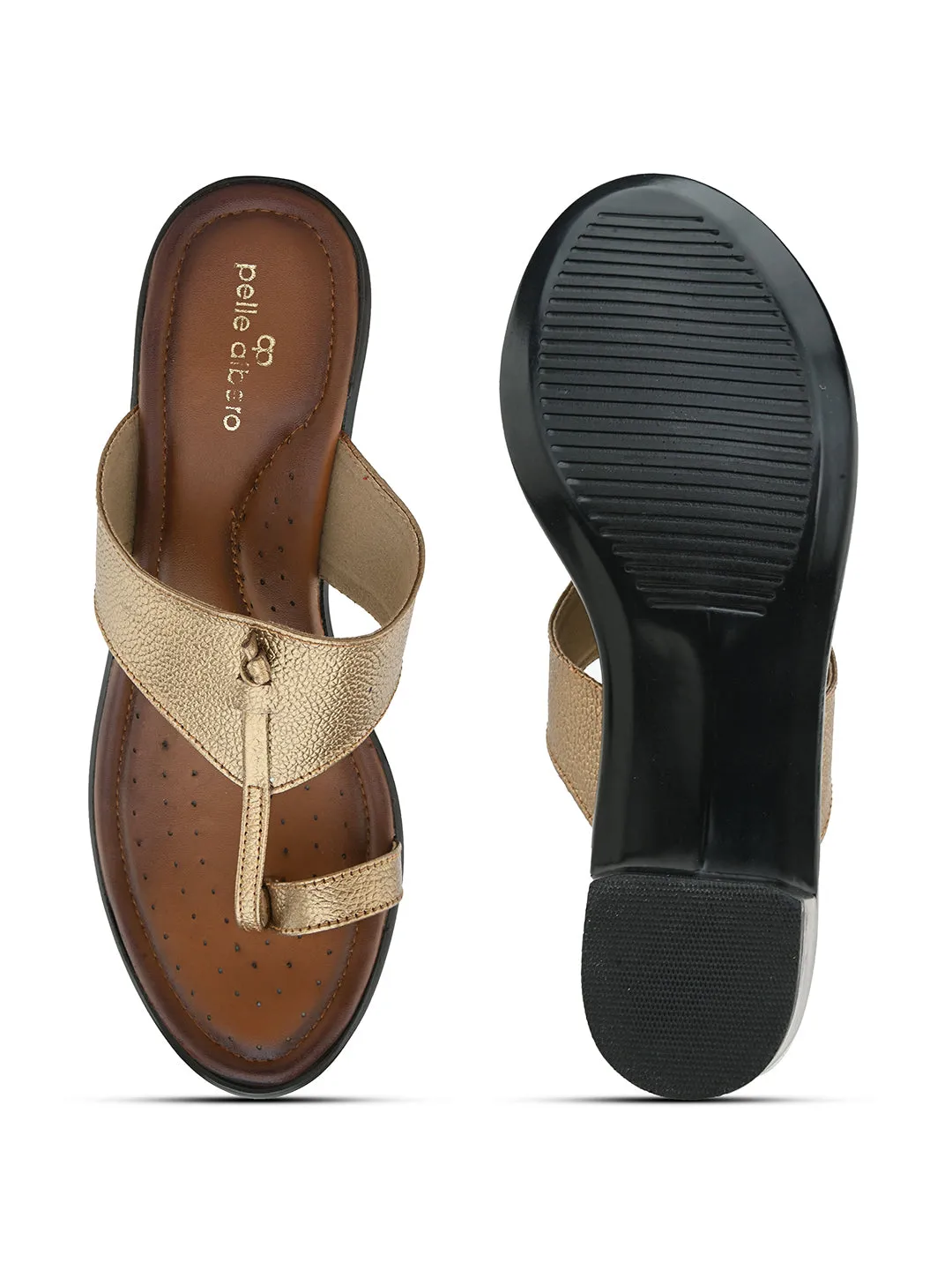 Pelle Albero Women's Copper Leather Slip-On Block Heel Sandals