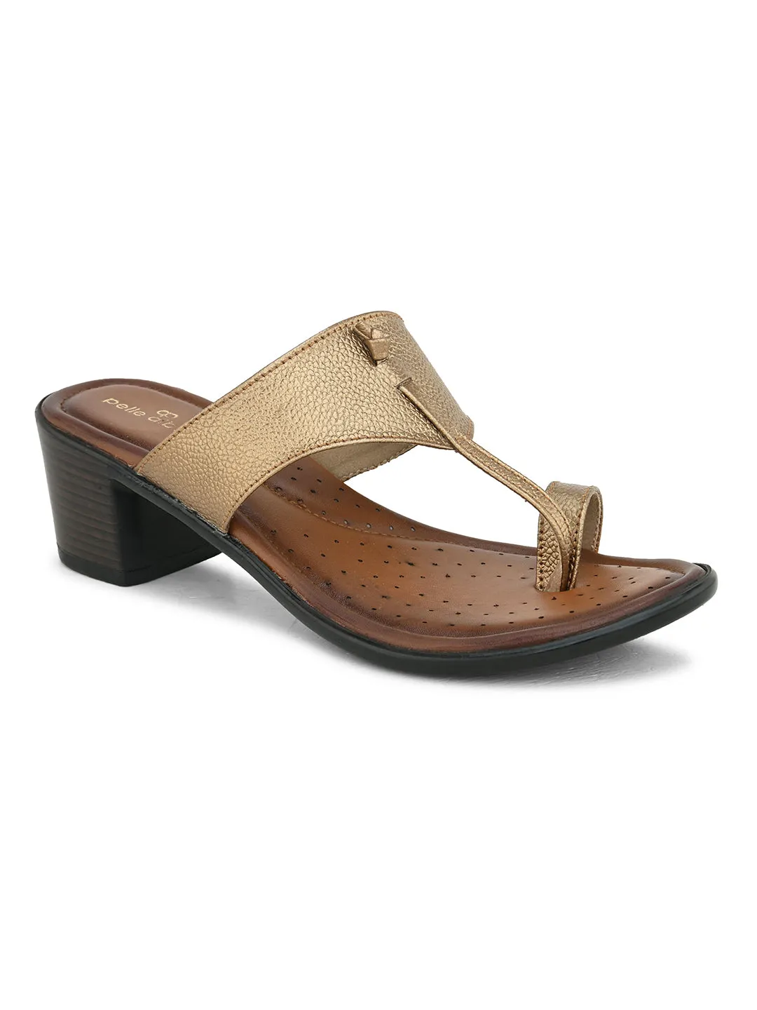 Pelle Albero Women's Copper Leather Slip-On Block Heel Sandals