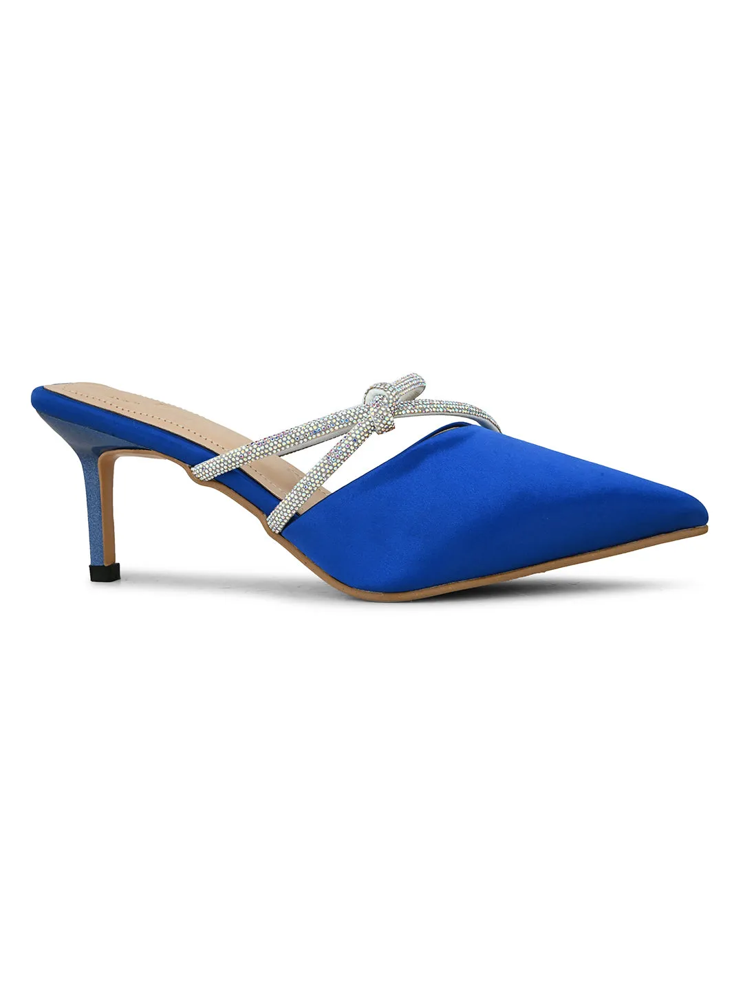 Pelle Albero Women's Latest Trendy Blue Synthetic Slip-On Heels Mules Sandals