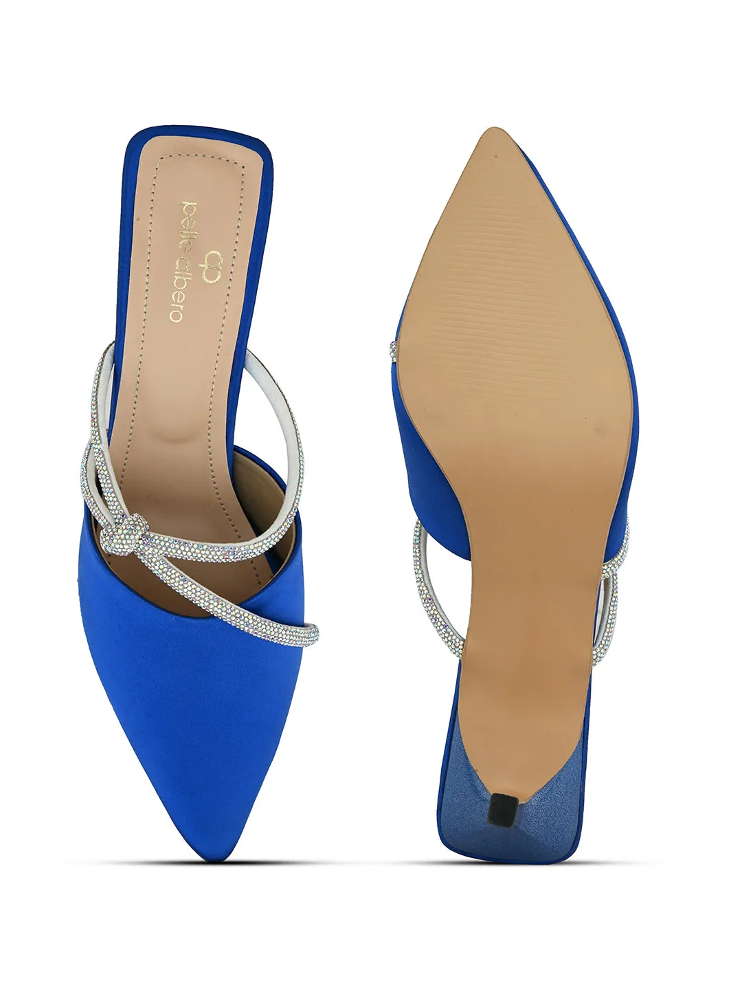 Pelle Albero Women's Latest Trendy Blue Synthetic Slip-On Heels Mules Sandals