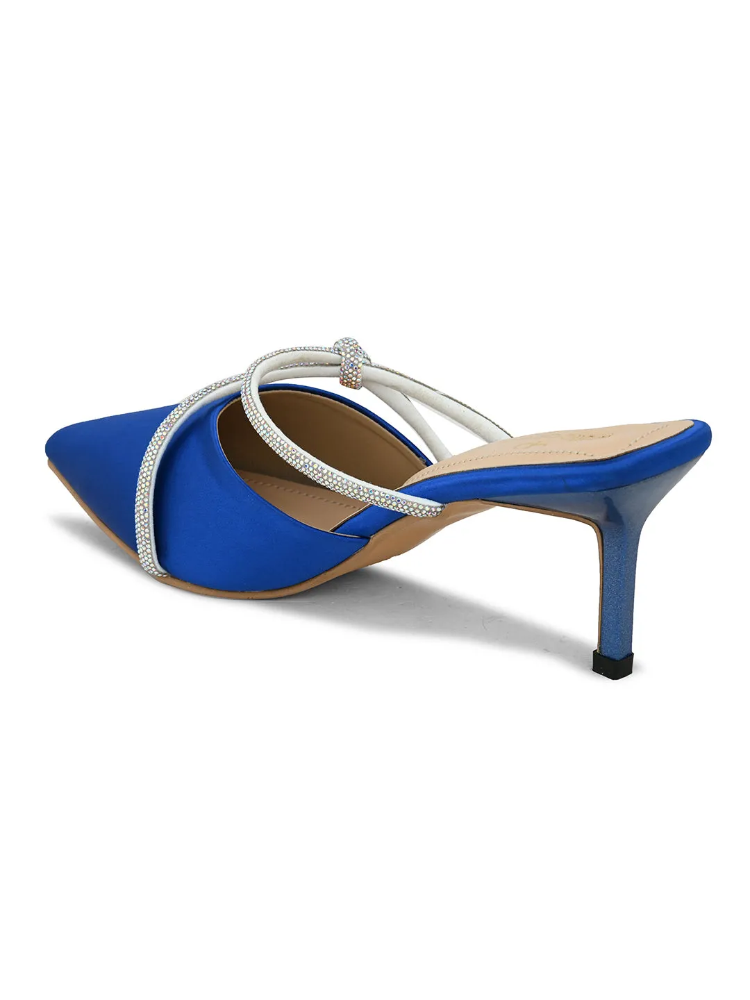 Pelle Albero Women's Latest Trendy Blue Synthetic Slip-On Heels Mules Sandals