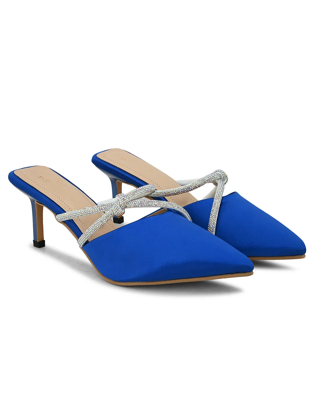 Pelle Albero Women's Latest Trendy Blue Synthetic Slip-On Heels Mules Sandals
