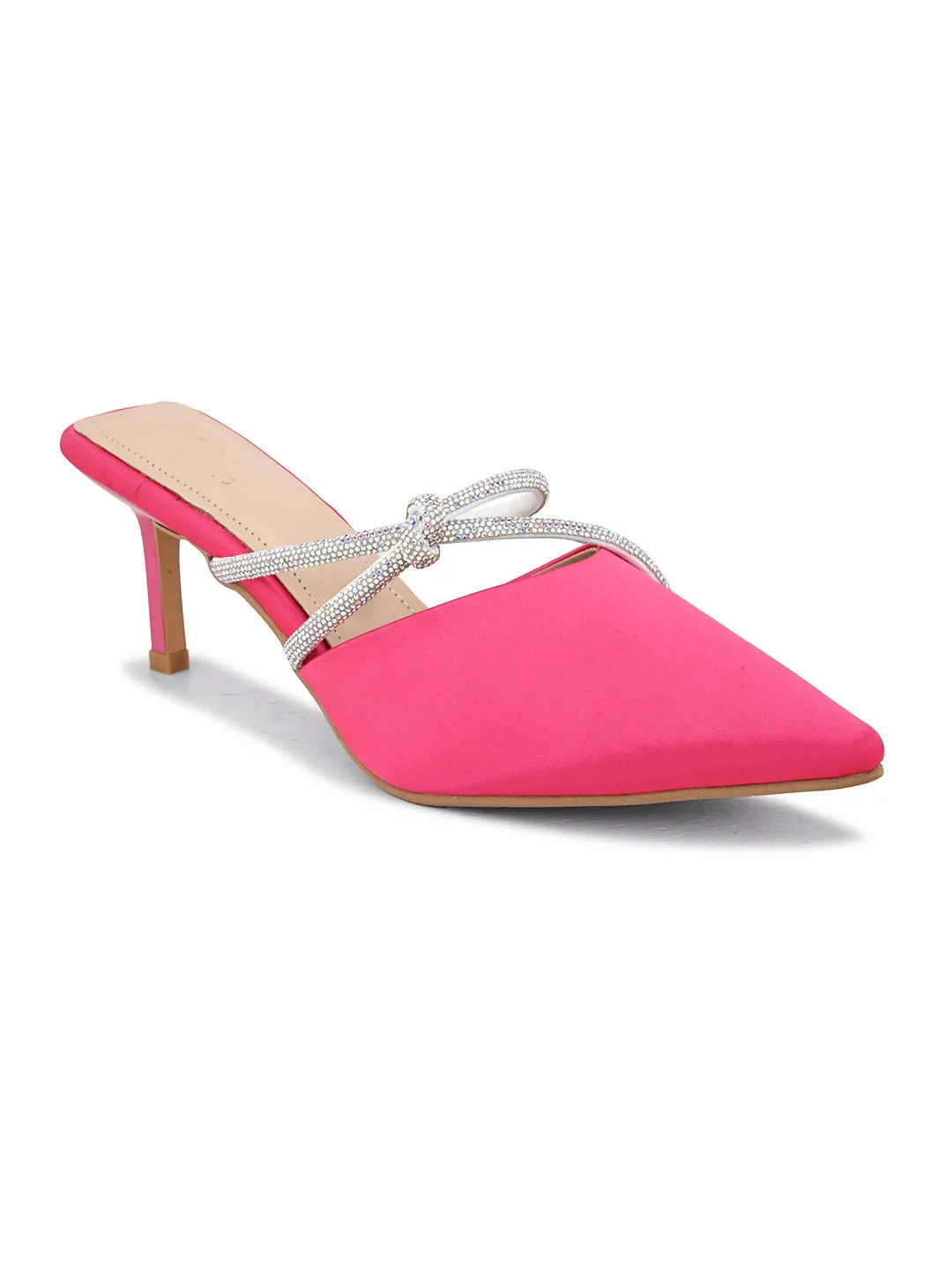 Pelle Albero Women's Latest Trendy Pink Synthetic Slip-On Heels Mules Sandals