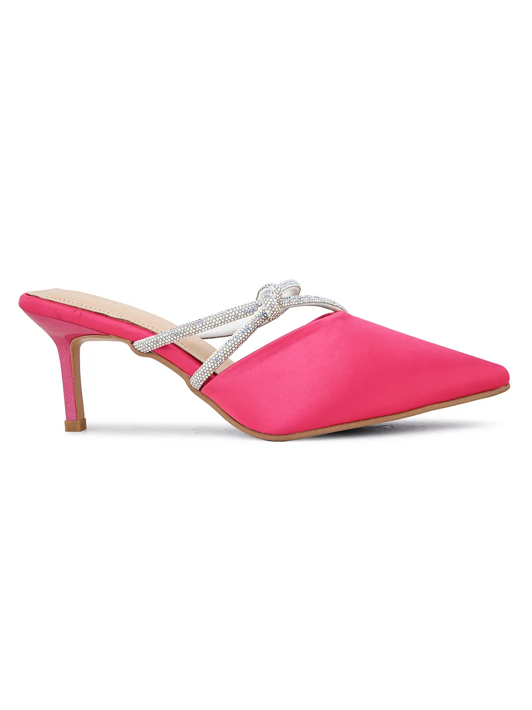 Pelle Albero Women's Latest Trendy Pink Synthetic Slip-On Heels Mules Sandals