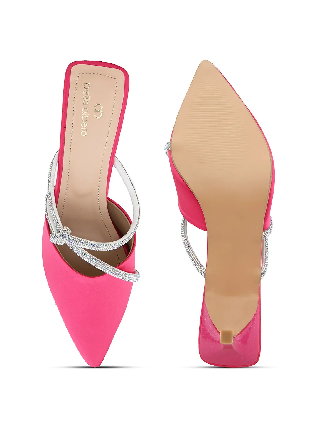 Pelle Albero Women's Latest Trendy Pink Synthetic Slip-On Heels Mules Sandals
