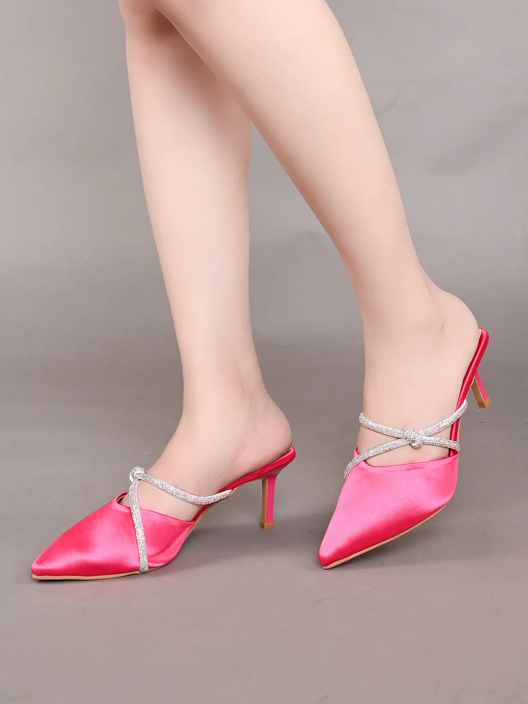 Pelle Albero Women's Latest Trendy Pink Synthetic Slip-On Heels Mules Sandals