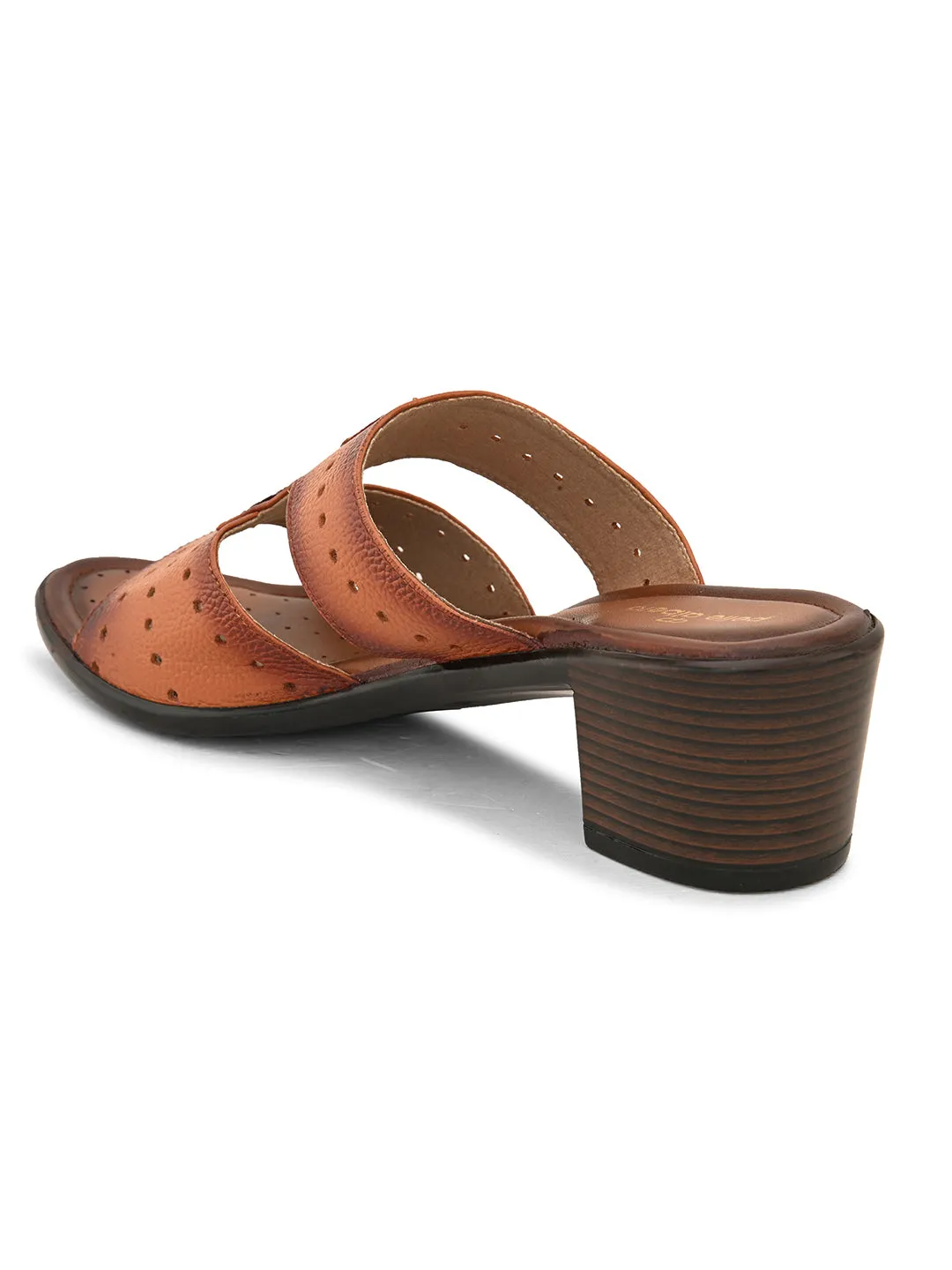 Pelle Albero Women's Tan Leather Slip-On Block Heel Sandals