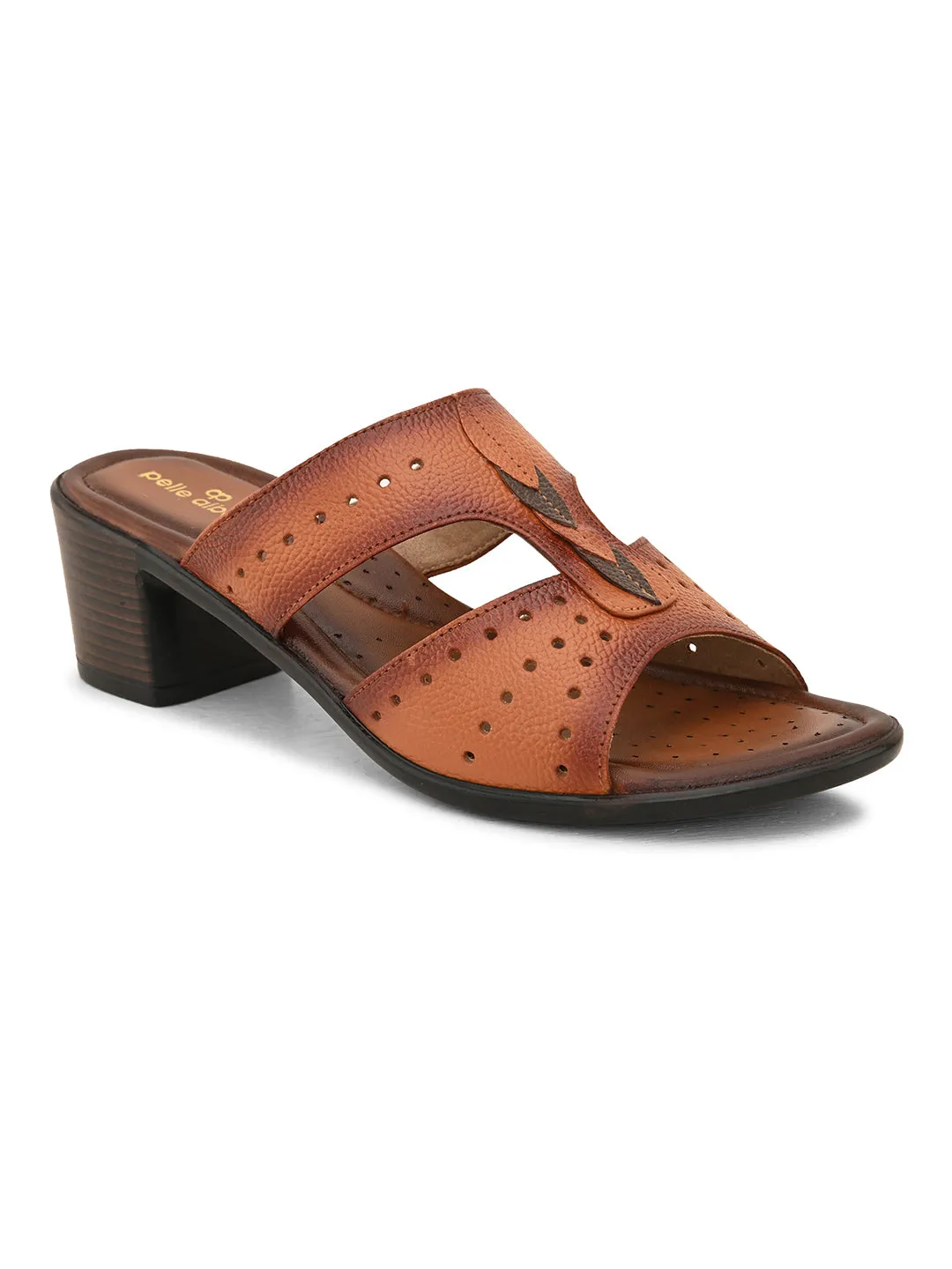Pelle Albero Women's Tan Leather Slip-On Block Heel Sandals