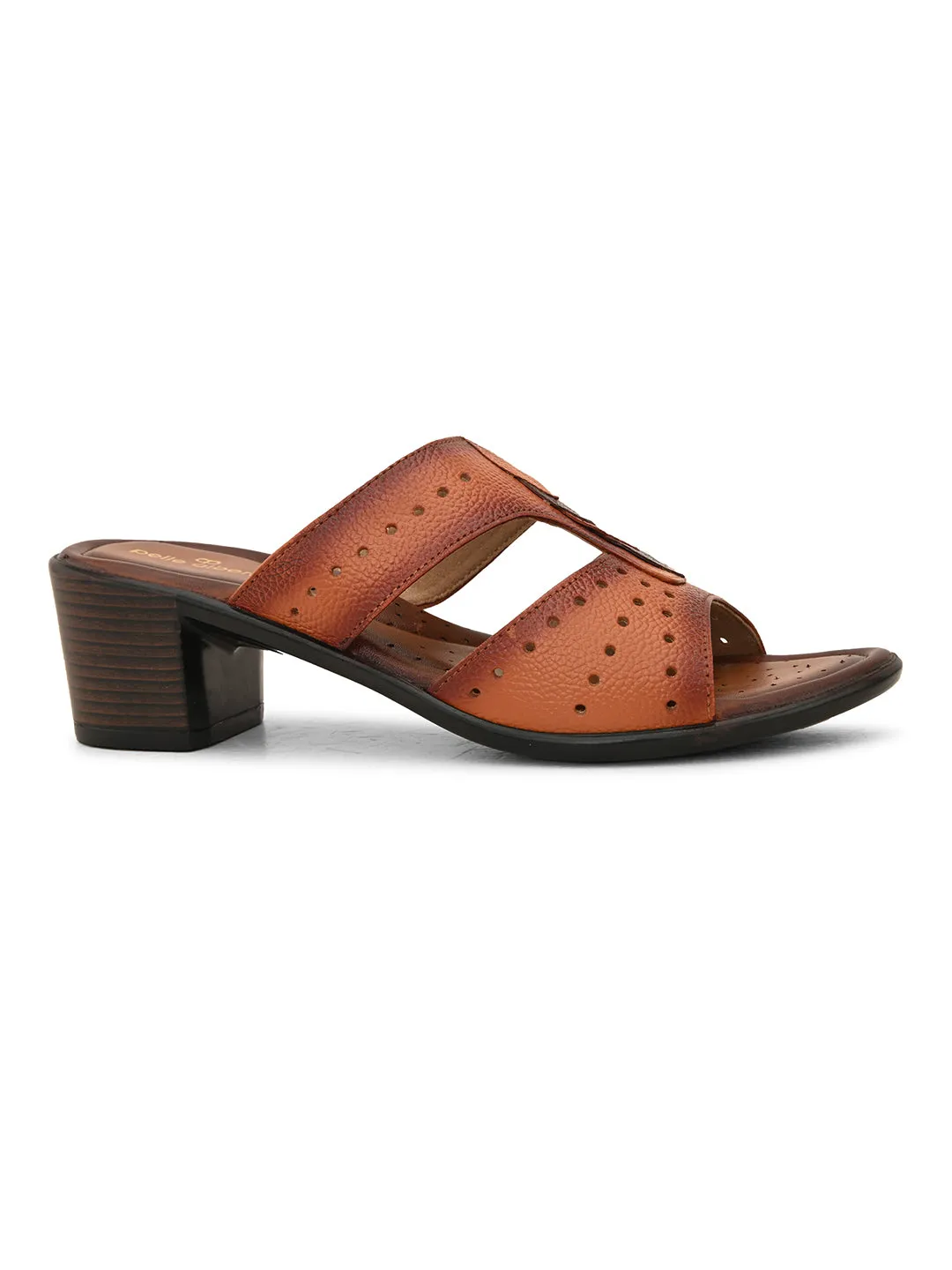 Pelle Albero Women's Tan Leather Slip-On Block Heel Sandals