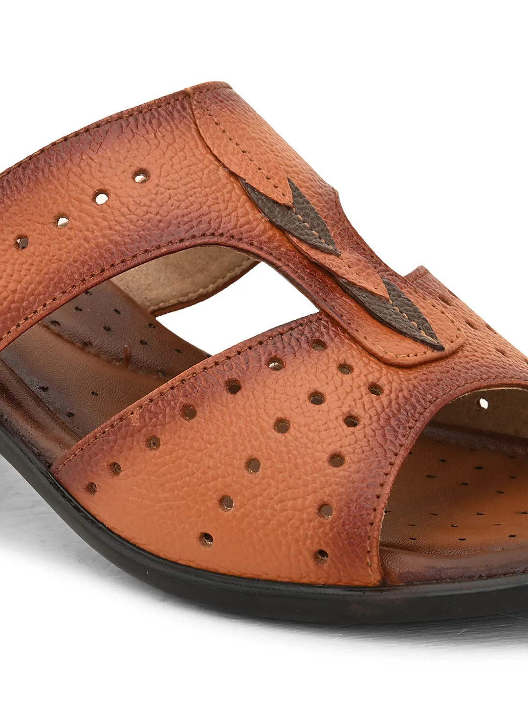 Pelle Albero Women's Tan Leather Slip-On Block Heel Sandals