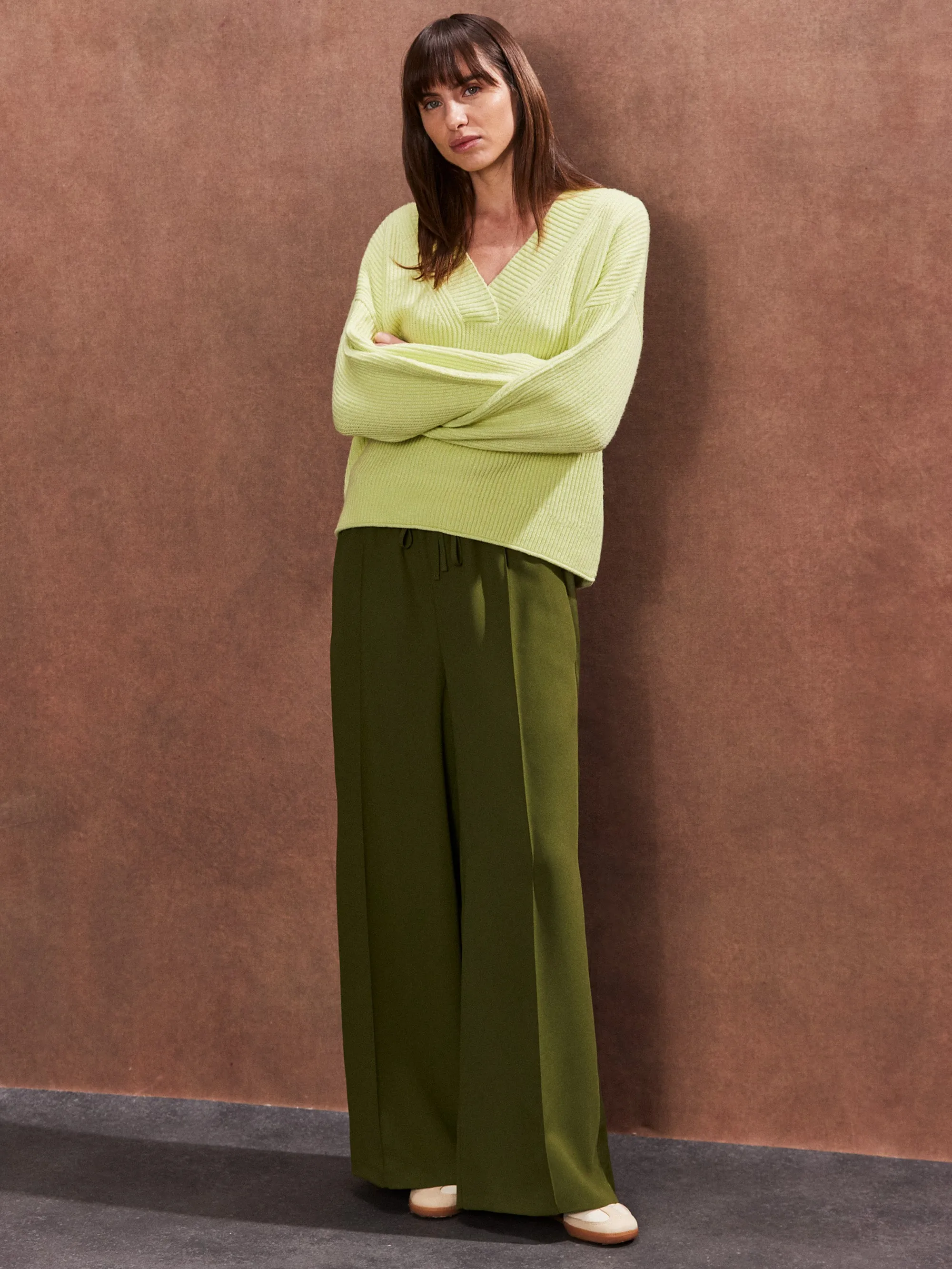 Petite Khaki Satin Side Stripe Trousers