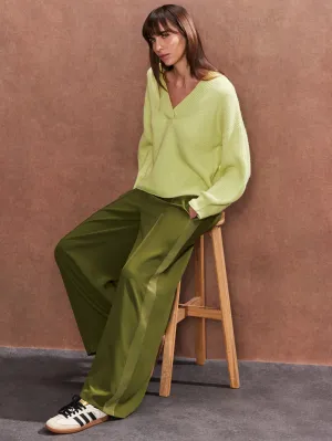 Petite Khaki Satin Side Stripe Trousers