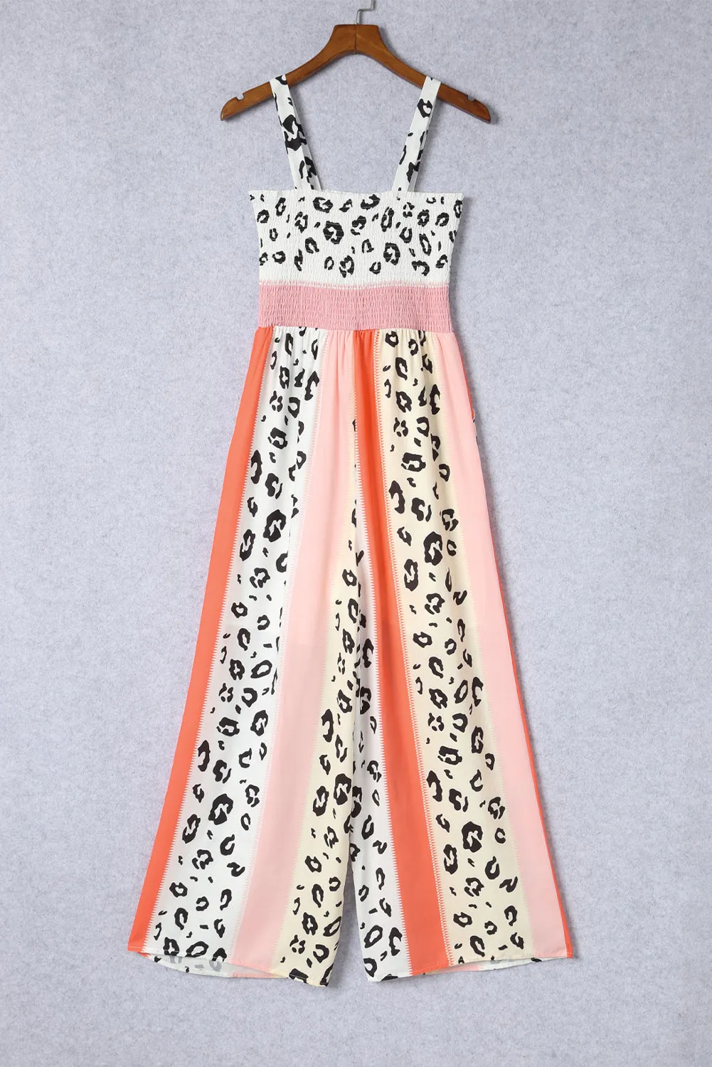 Pink Leopard Color Block Patchwork Strap Jumpsuit