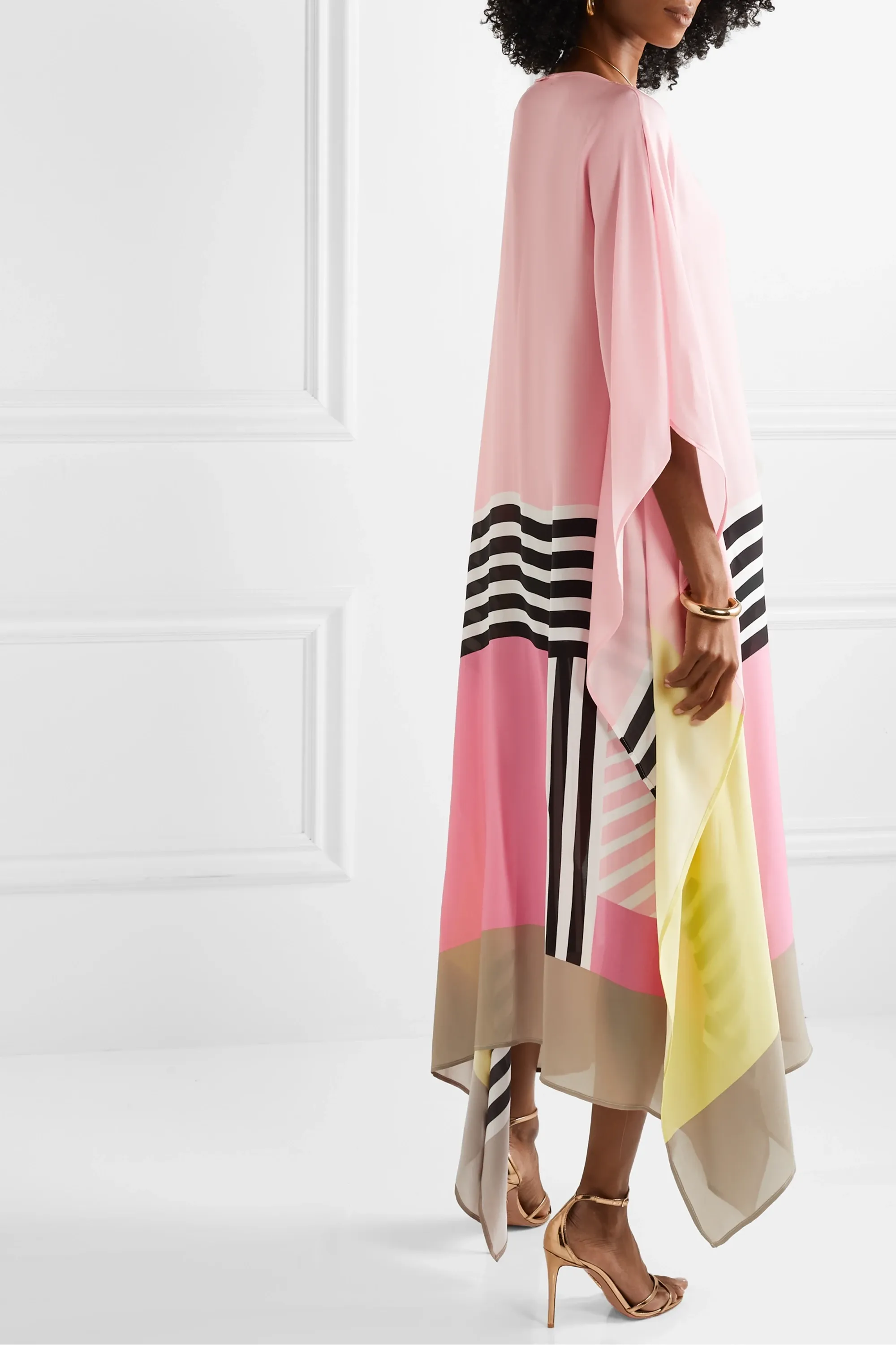 Pink Rose Satin Silk Kaftan Dress
