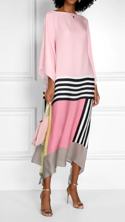 Pink Rose Satin Silk Kaftan Dress