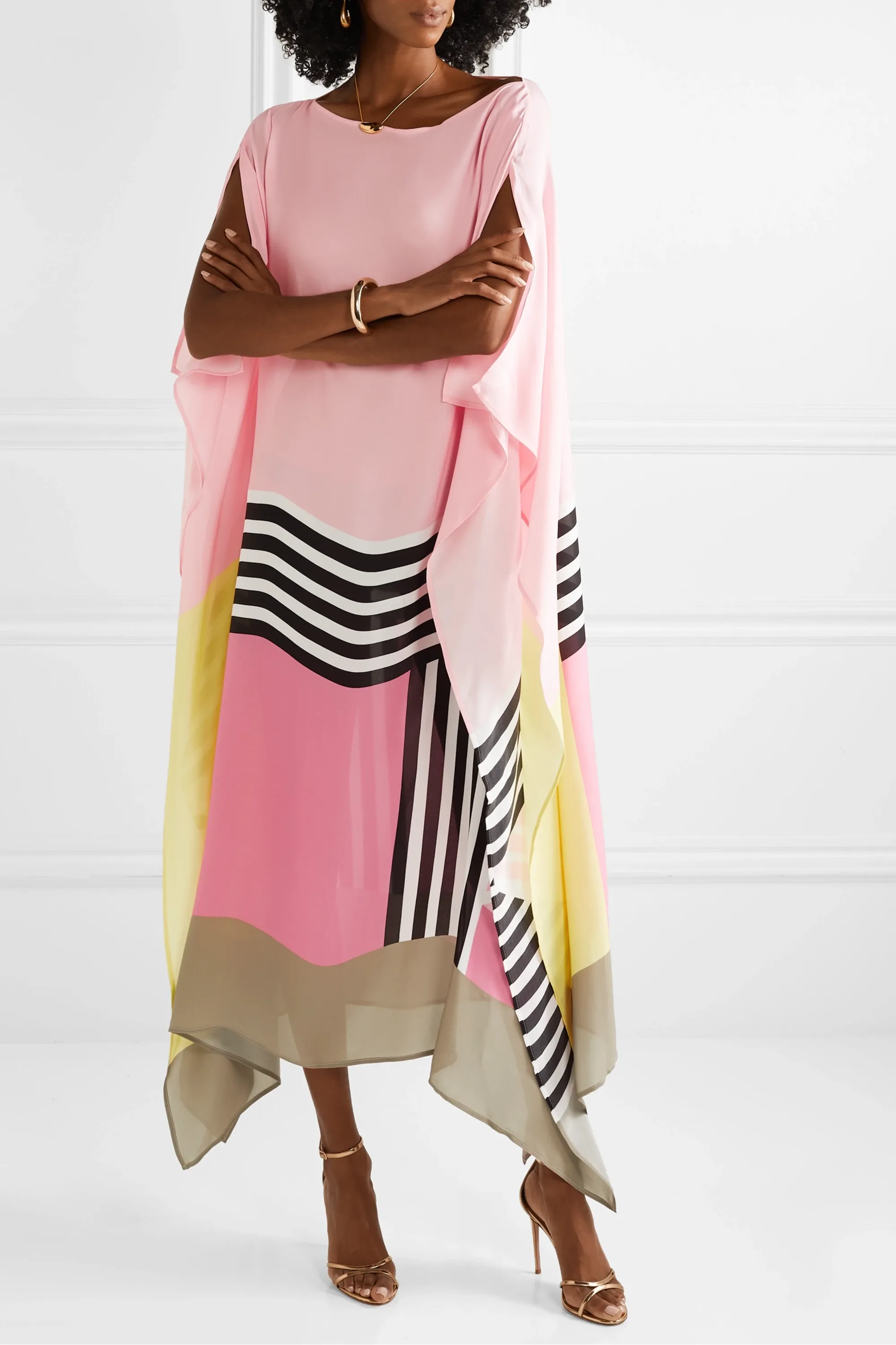 Pink Rose Satin Silk Kaftan Dress
