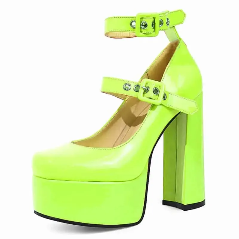 Platform Heeled Shoes Buckle Straps