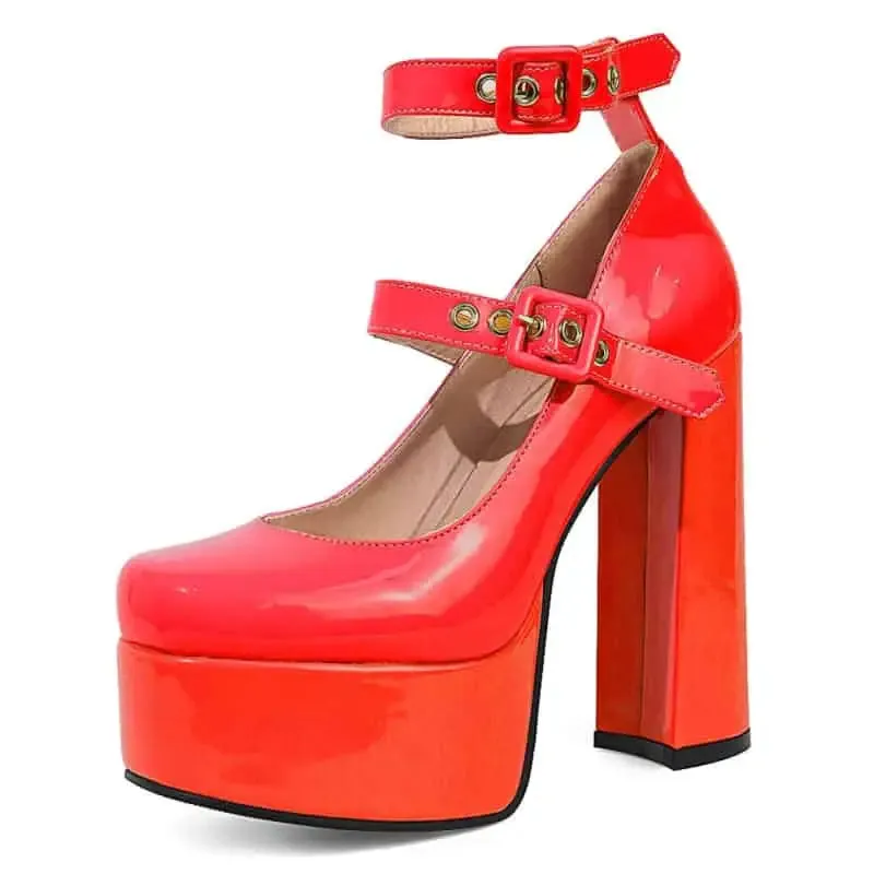 Platform Heeled Shoes Buckle Straps